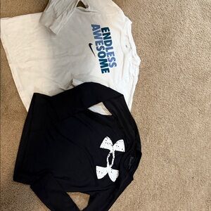 Nike Kids White and Black Long Sleeve Tees